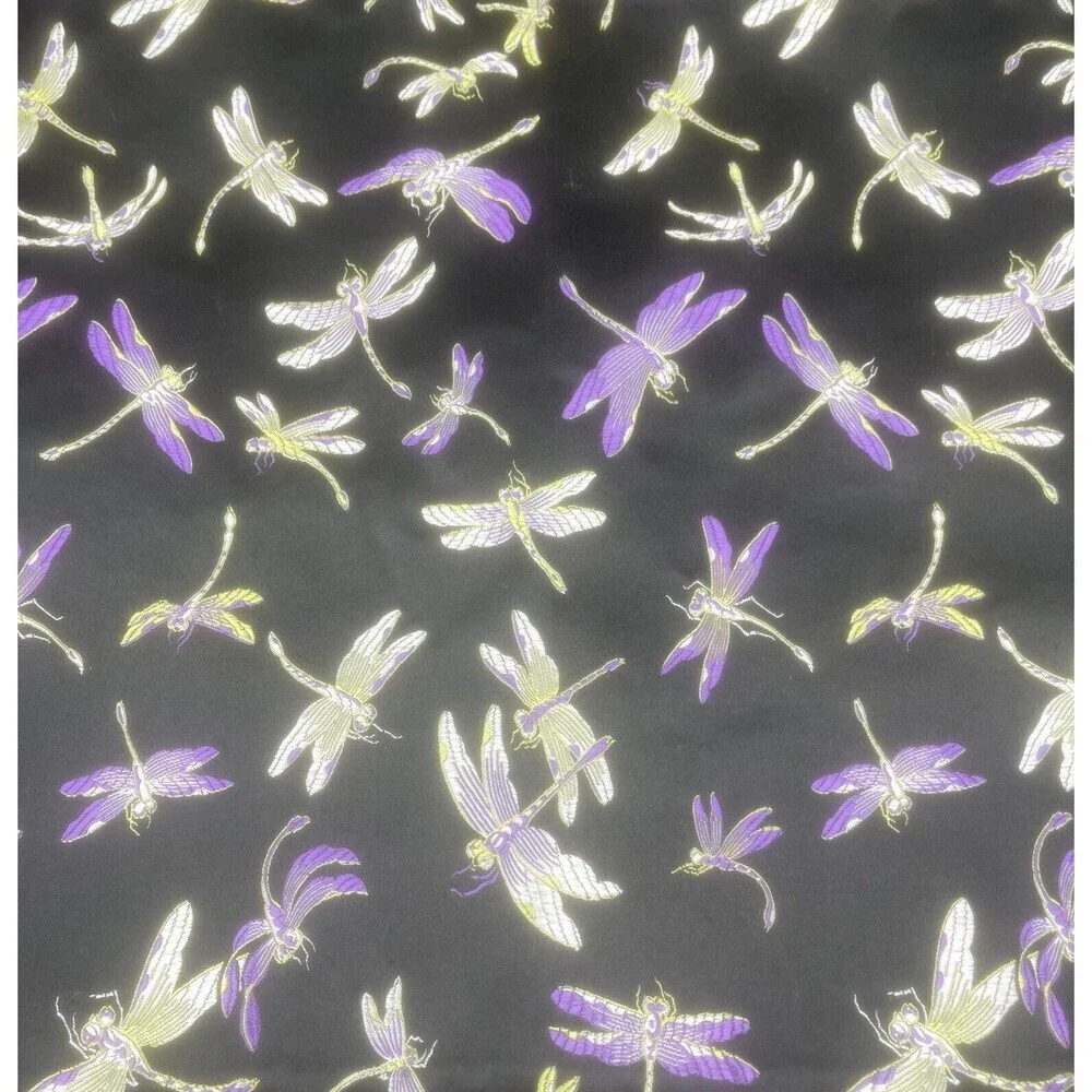 VTG‎ EMPEROR SILK Dragonfly/Firefly Black W/ Purple & Green Placemats Set Of 4